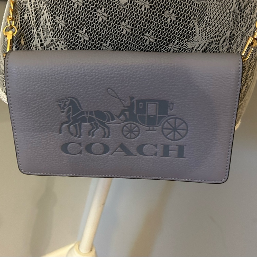 Coach Fold Over Anna Color Block Crossbody handbag with Horse and Carriage